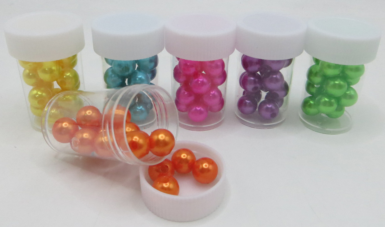 Намистинки для творчості-перлини кольорові 8мм * 10г в баночці, 6 кольорів